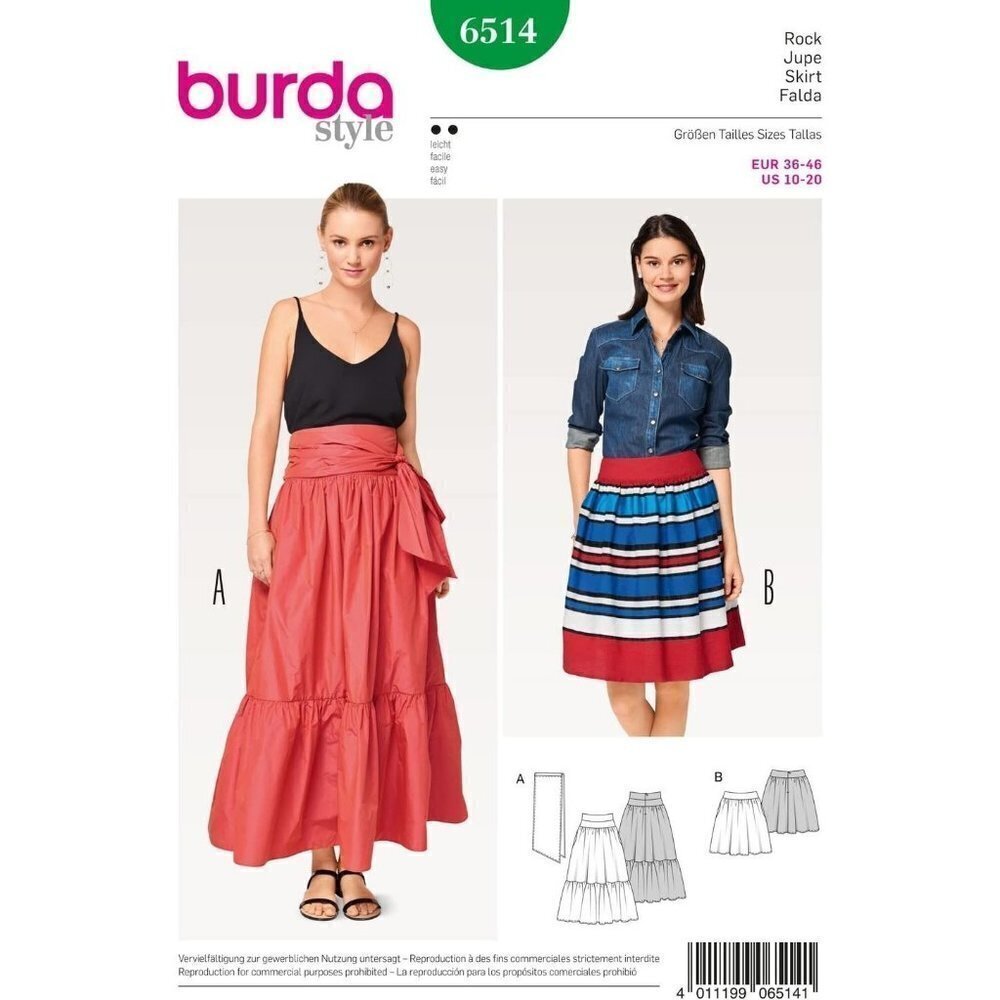 Burda Sewing Pattern‎ 6514 Skirt Tiered Misses Size 10-20 UNCUT